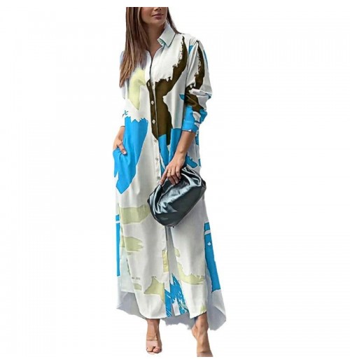 New Arrivals Boutique Women's Clothing Designer XS-2XL Fashion Casual Geometric Printing Loose Split Women's Shirt Dress