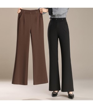 2024 summer women's new high-waisted slim-fit straight pants knitted casual flared pants