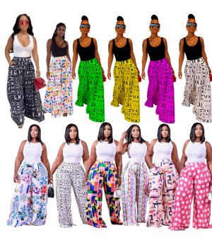 2023 new Pretty Print Palazzo pants High Waist Loose long wide leg pants Women's pants & trousers