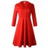 Women's clothing S-XXXL Autumn Women V Neck elegant Red dresses Women's Ladies Fashion Solid Color A Line Dress