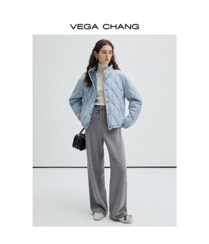 VEGA CHANG New Trend Hibiscus Flower Grey Knit Casual Straight Leg Pants