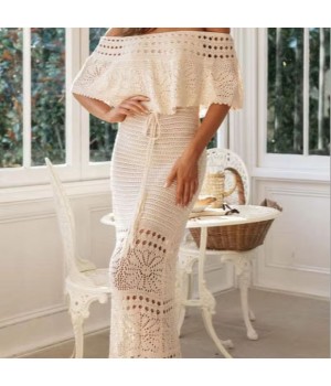 New Women's Fashion Casual Cut-out Tie Shawl Dress Long Skirt