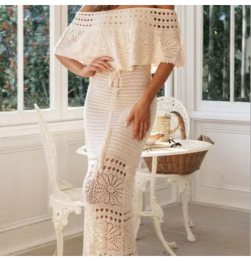 New Women's Fashion Casual Cut-out Tie Shawl Dress Long Skirt