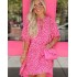 Sexy Sweet Pink Leopard Print Ladies V Neck Half Sleeve Dress For Women Summer Trendy Loose Casual Mini Dresses