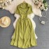 New Fashion Wholesale Temperament Round Neck Hollow Slimming Short Sleeves Solid Color Women's Casual Dress