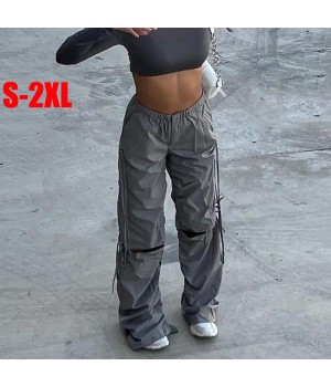 New arrivals ladies wide straight leg casual streetwear parachute outdoor baggy plus size cargo women's pants & trousers