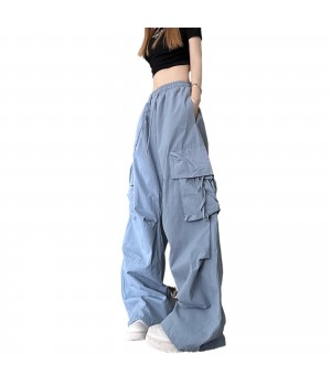 Plus Size Women's Beige Baggy Wide Leg Sweatpants Casual Hippie Joggers Trousers Drawstring Closure Streetwear Hip Hop Style