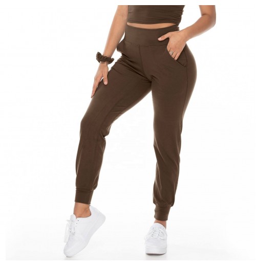 Wholesale Women's Pants & Trousers Custom Color Slim Fit Workout Tights With Side Pockets Soft Sweat Jogger Pants For Women