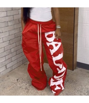 Vintage Chic Streetwear Elastic Waist Drawstring Hip Hop Pants for Women