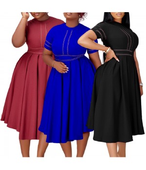 Women's Elegant A-Line Summer Dresses Short Sleeve Office Empire Waist Breathable Sustainable Maxi African-Style Clothing Ladies